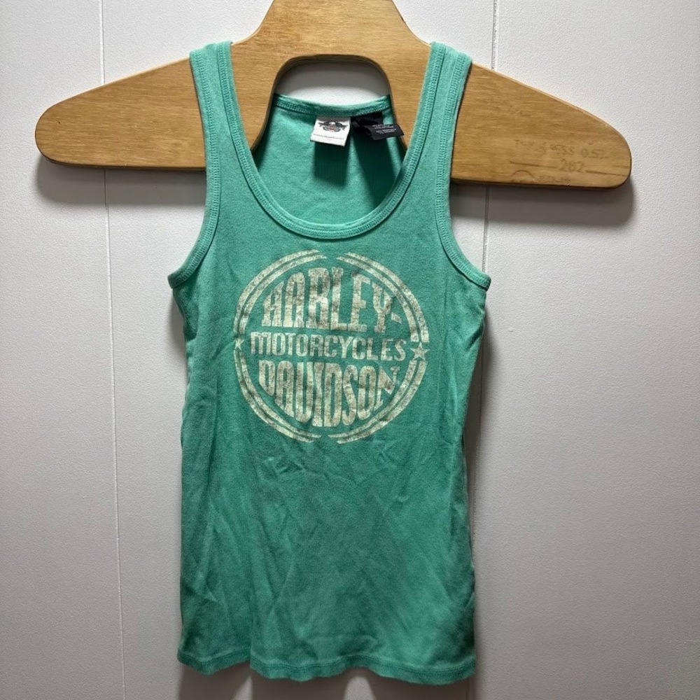 Harley-Davidson Womens Seafoam Green Ribbed Graphic Tank Top XL Made in USA